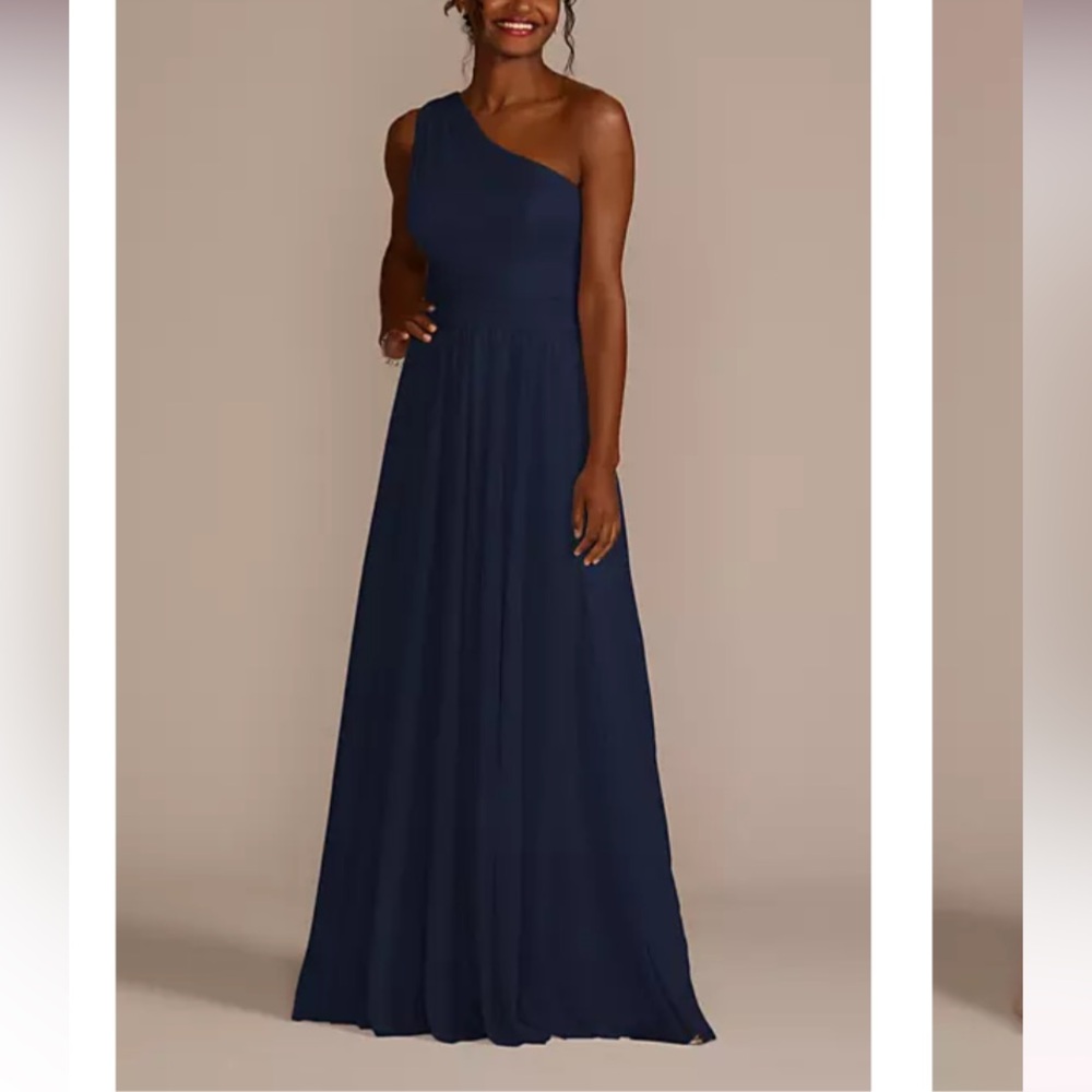 David’s Bridal CELEBRATE DB STUDIO STYLE# F19932 One-Shoulder Maxi in Marine